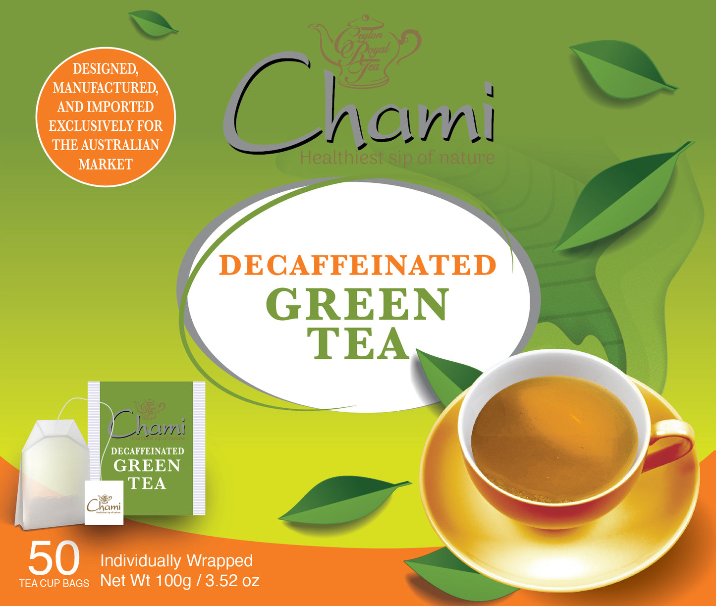 Chami - Tea Bags Paper Envelope Decaffeinated Green Tea Tea 50pk